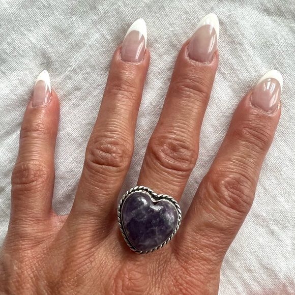 925 Third Eye Lepidolite Heart ❤️ Ring 10.75 - Picture 7 of 10